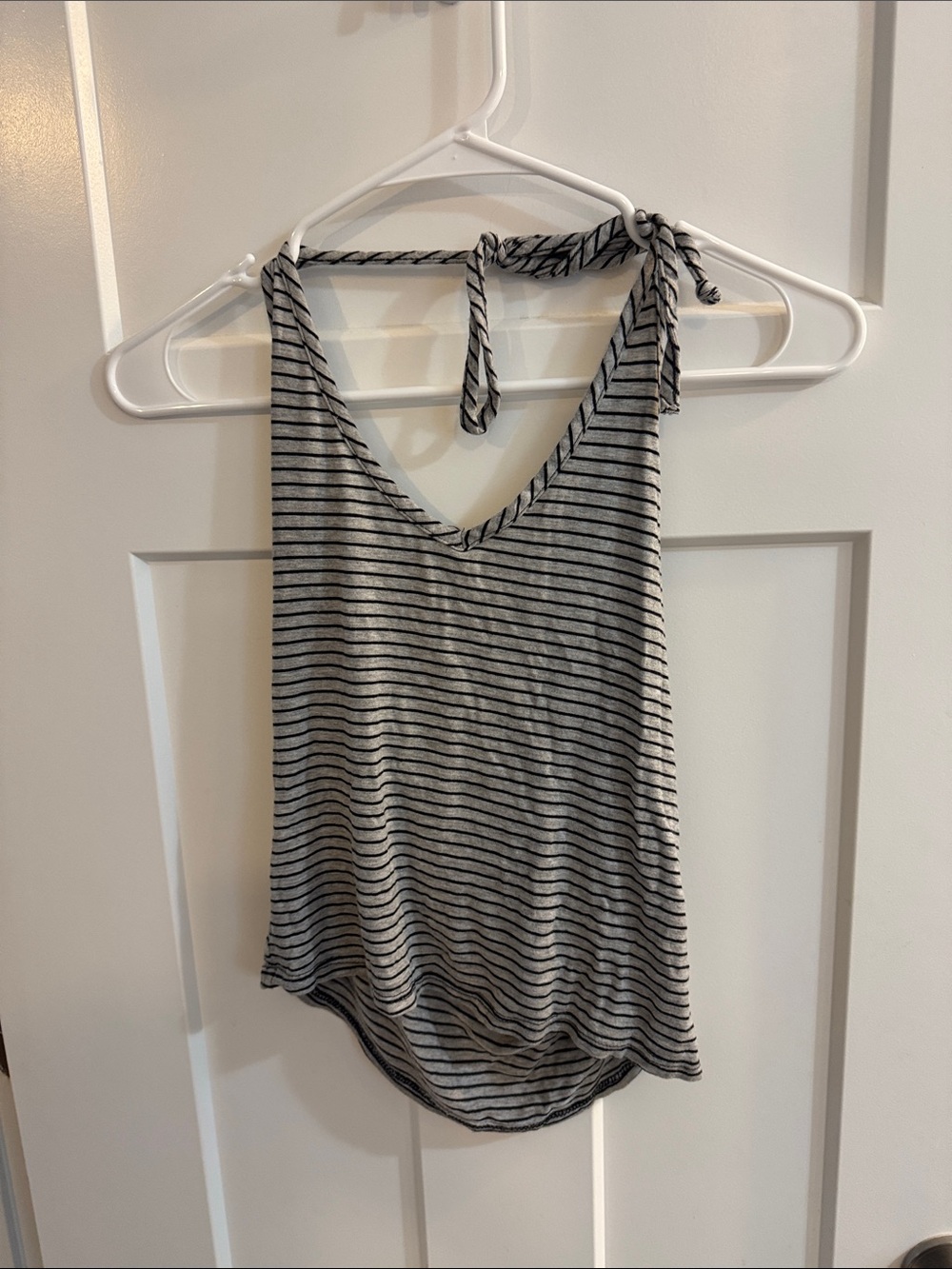 Striped Gray & Black Tie-Strap Halter Top